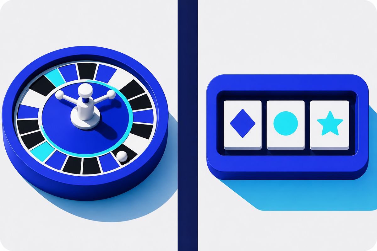 Ruleta geométrica a un lado y un visor de tragamonedas al otro