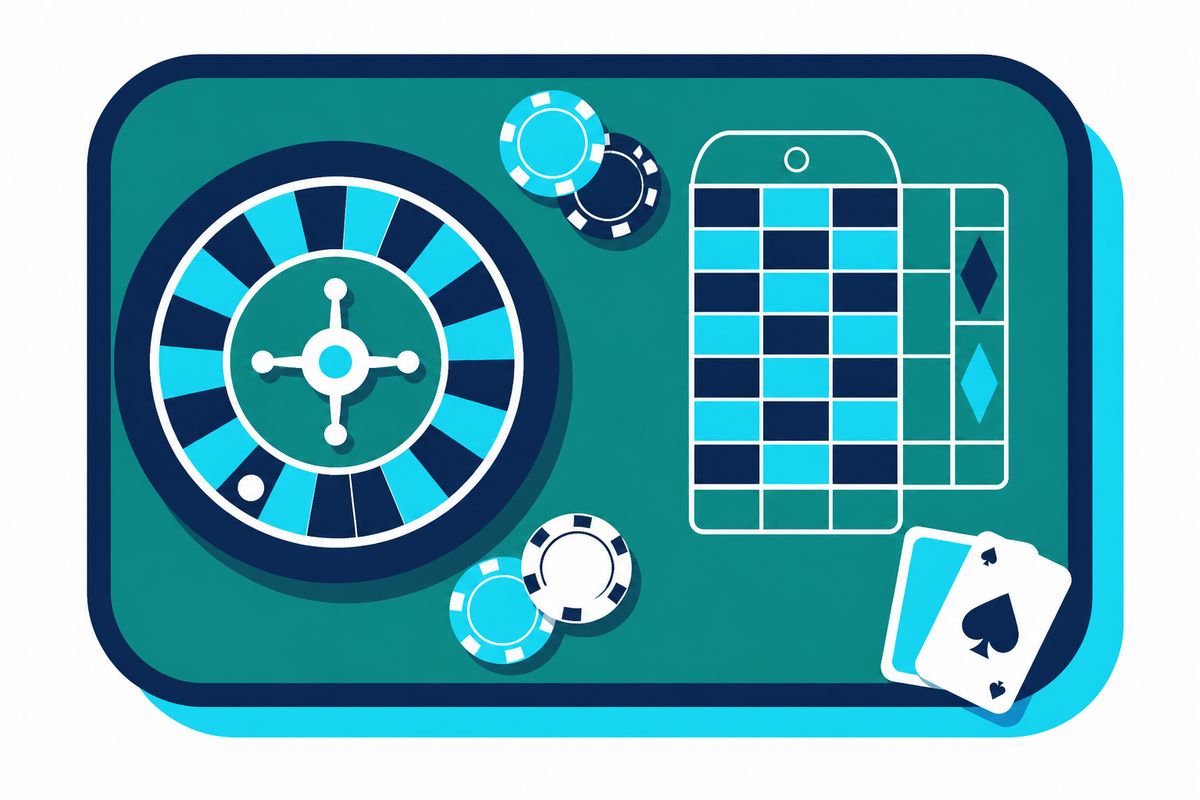 Ilustración de una mesa de ruleta en vivo, con rueda y fichas, en estilo gráfico